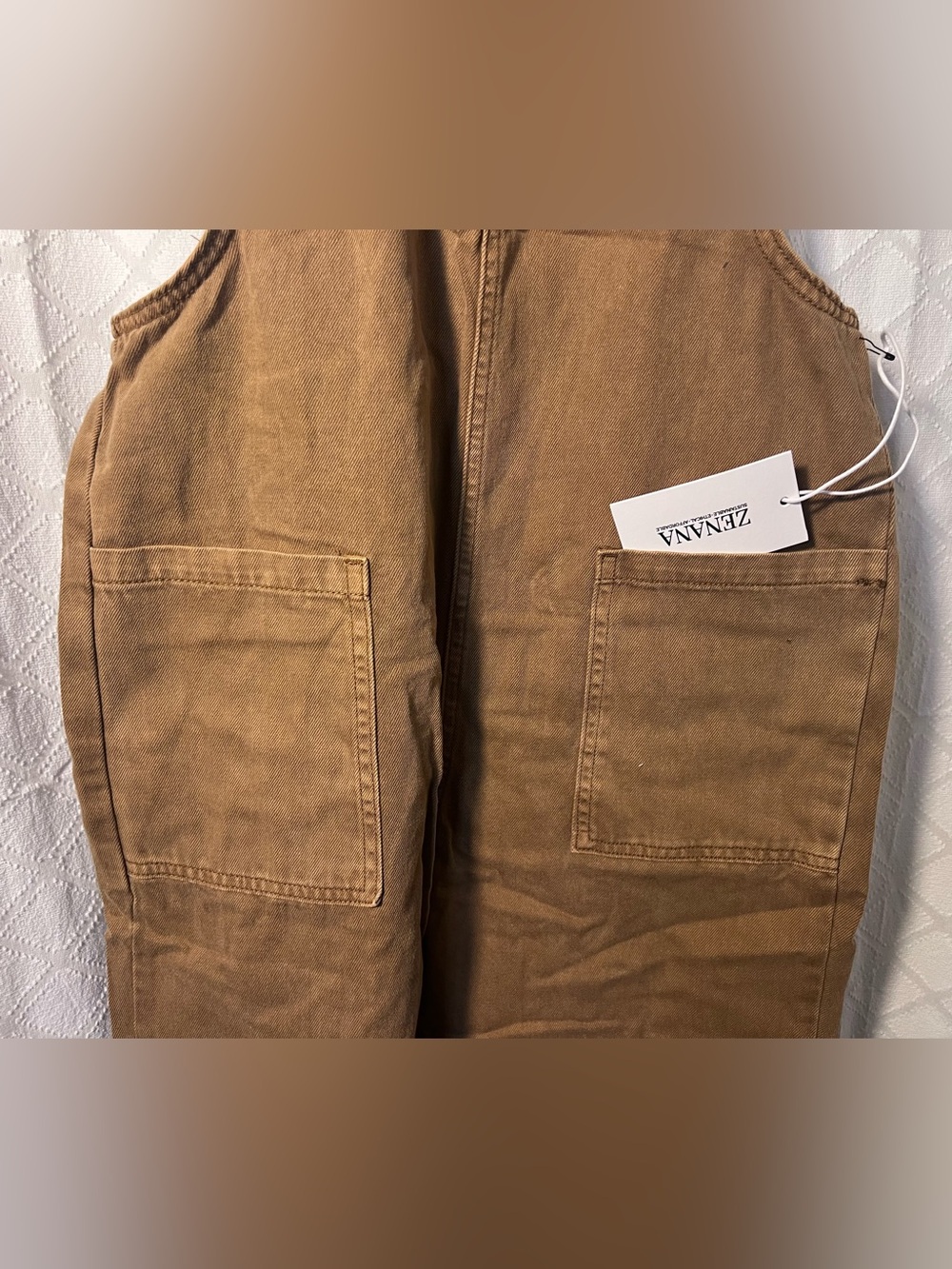 Zenana Outfitters Deep Camel Wide-Leg Women's Overalls knitted strap - Picture 7 of 11